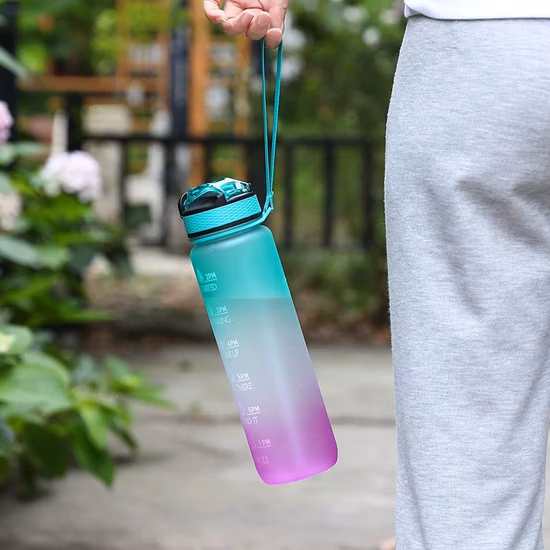 漏れ防止 Tritan BPA フリー 1L フィットネスアウトドアスポーツウォータージャグタイムマーカー付き大型プラスチックモチベーションウォーターボトル