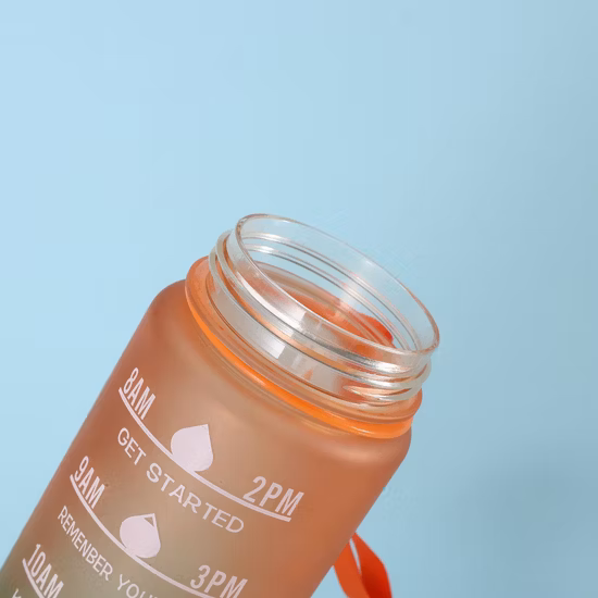 漏れ防止 Tritan BPA フリー 1L フィットネスアウトドアスポーツウォータージャグタイムマーカー付き大型プラスチックモチベーションウォーターボトル